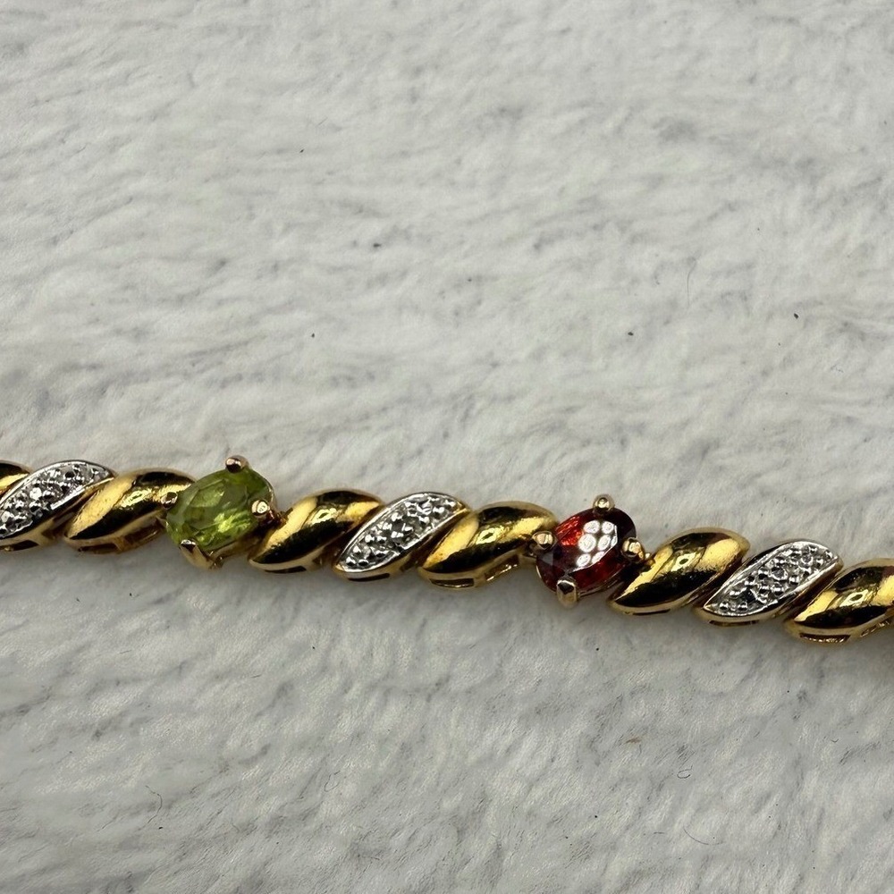 Vintage Ross Simons Gemstone Link Bracelet Gold Over Sterling‎ Silver 7in READ